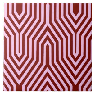 Art Deco Geometric - burgundy and pink Tile