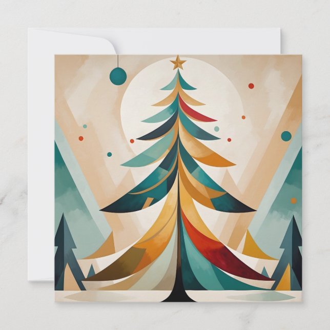 Art Deco Geometric Christmas Feathered Branches Holiday Card (Front)