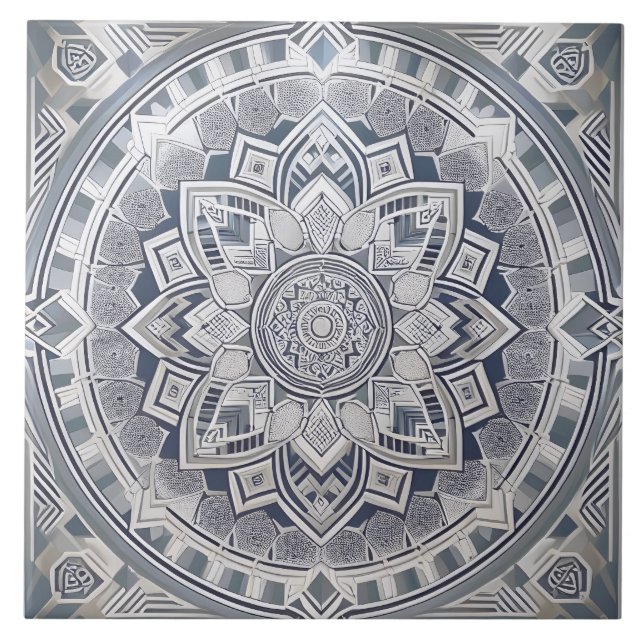 Art Deco Geometric Circle Lines All shades Grey  Tile (Front)