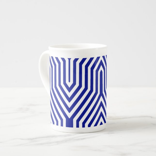 Art Deco Geometric - cobalt blue and white Bone China Mug (Front Left)