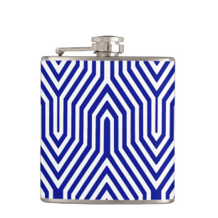 Art Deco Geometric - cobalt blue and white Hip Flask