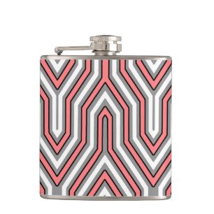 Art Deco Geometric - coral, grey and white Hip Flask