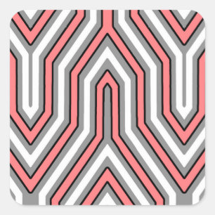 Art Deco Geometric - coral, grey and white Square Sticker
