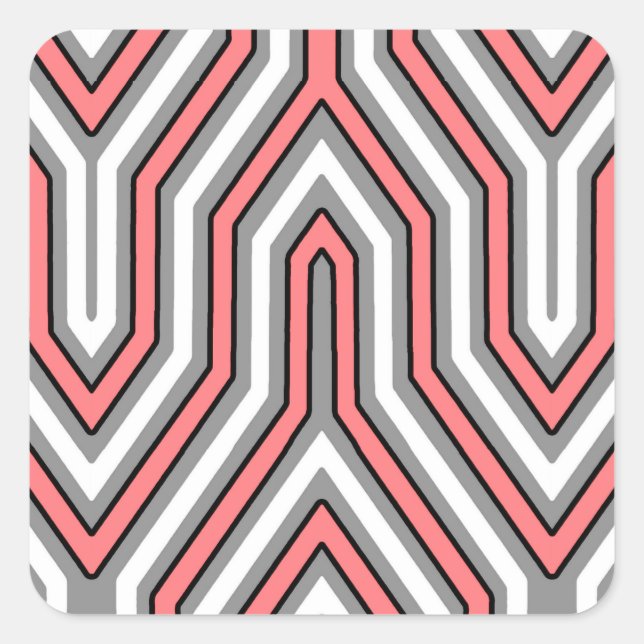 Art Deco Geometric - coral, grey and white Square Sticker (Front)