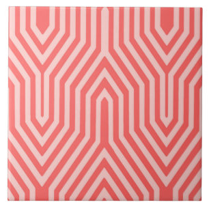 Art Deco Geometric - coral pink and shell pink Tile