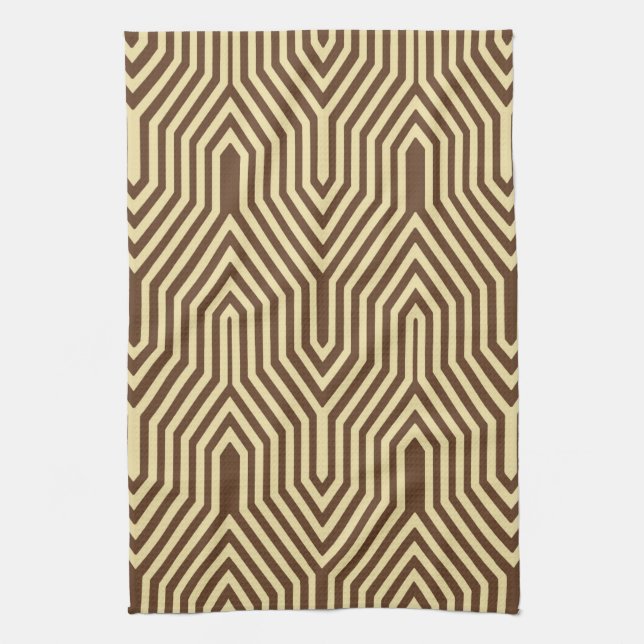 Art Deco Geometric - dark brown and tan Tea Towel (Vertical)