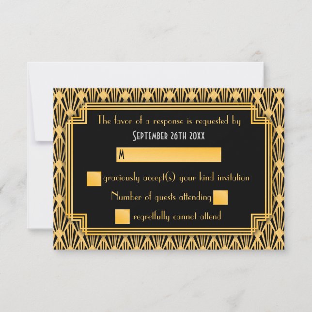 Art Deco Geometric Diamond Pattern Wedding RSVP Card (Front)