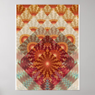Art Deco Geometric Fan Fractal Pattern Poster