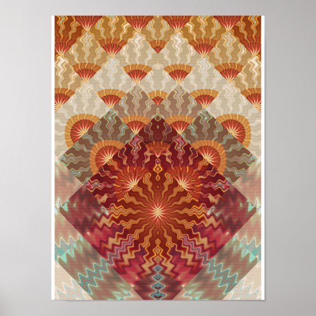 Art Deco Geometric Fan Fractal Pattern Poster (Front)
