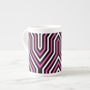 Art Deco Geometric - fuchsia pink, black and white Bone China Mug