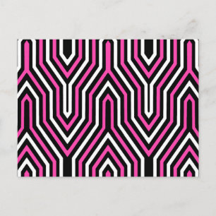 Art Deco Geometric - fuchsia pink, black and white Postcard