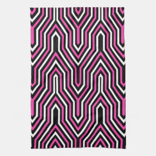 Art Deco Geometric - fuchsia pink, black and white Tea Towel