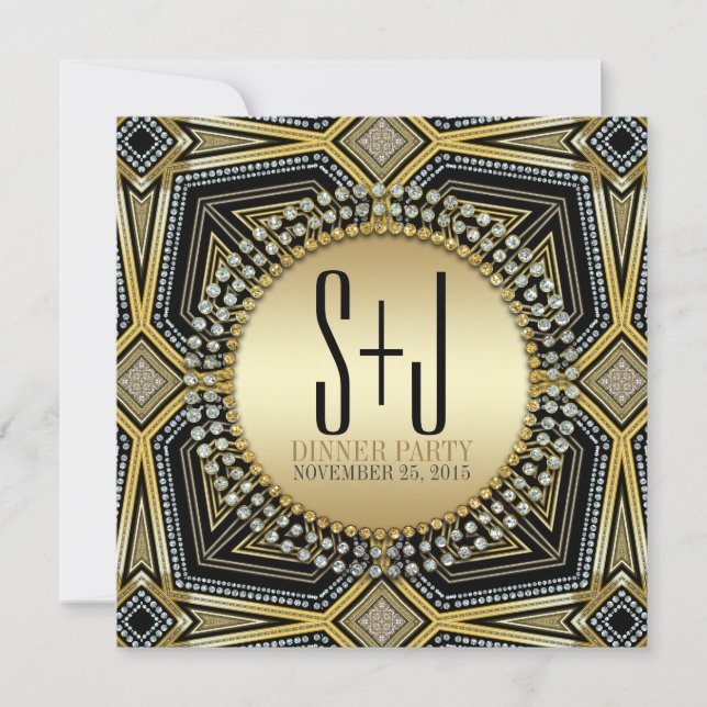 Art Deco Geometric Gold Dinner Party Invitations (Front)