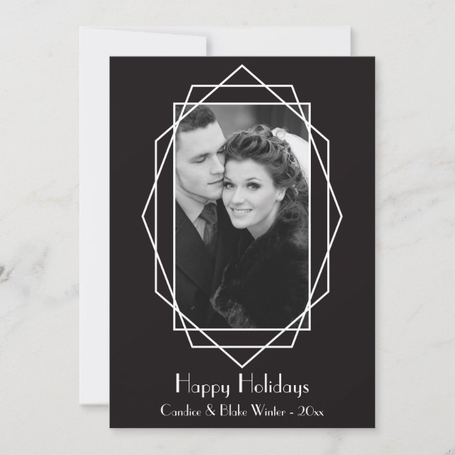 Art Deco Geometric Holiday Photo Card Black (Front)