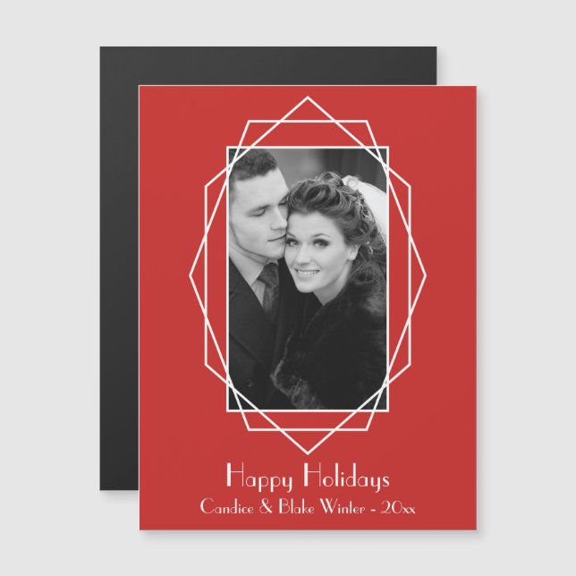 Art Deco Geometric Holiday Photo Magnet (Front/Back)