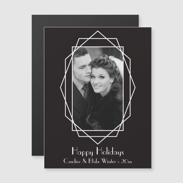 Art Deco Geometric Holiday Photo Magnet Black (Front/Back)