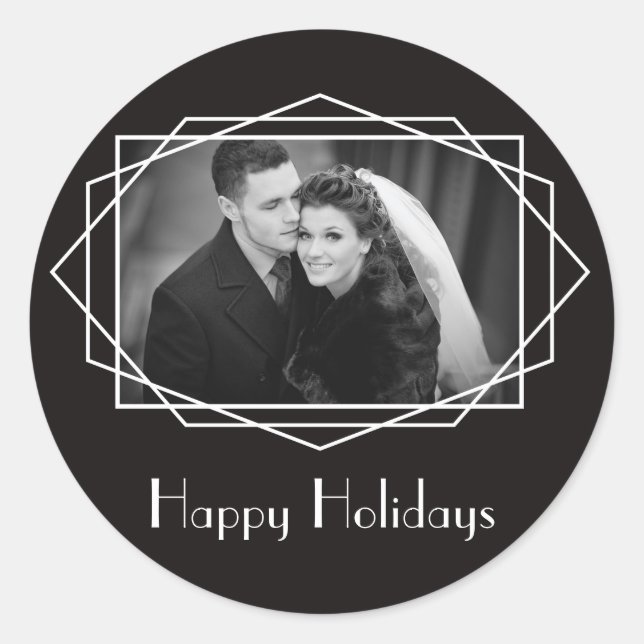 Art Deco Geometric Holiday Sticker Black (Front)