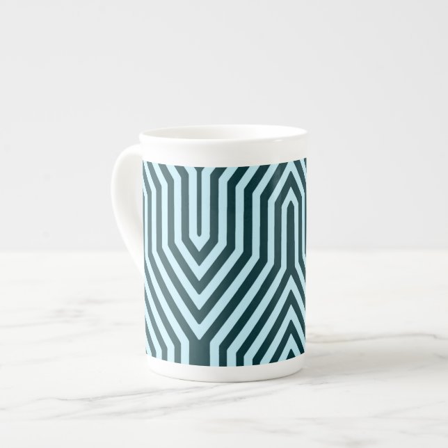 Art Deco Geometric - indigo and ice blue Bone China Mug (Front Left)