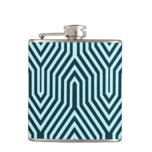 Art Deco Geometric - indigo and ice blue Hip Flask