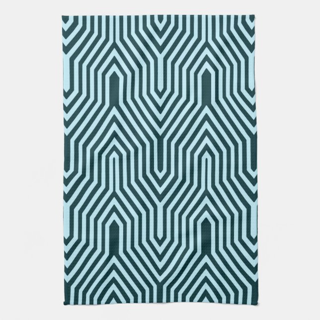 Art Deco Geometric - indigo and ice blue Tea Towel (Vertical)
