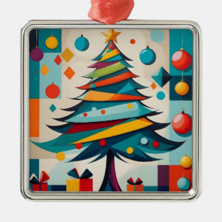Art Deco Geometric Joyful Christmas Tree with Gift Metal Tree Decoration