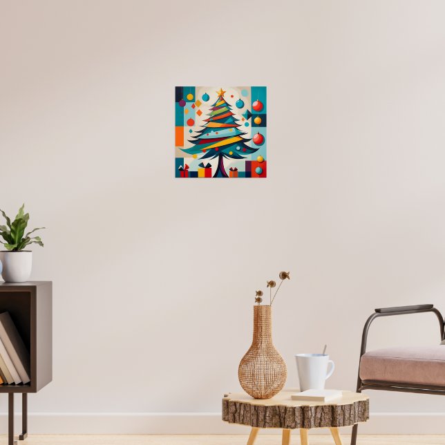 Art Deco Geometric Joyful Christmas Tree with Gift Poster (Living Room 3)