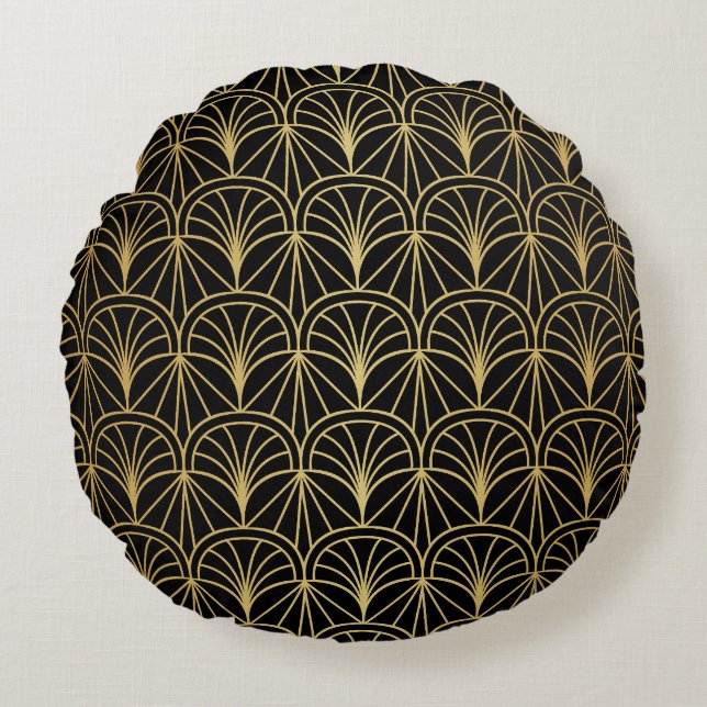 Art Deco Geometric Minimalistic Pattern Round Cushion (Front)