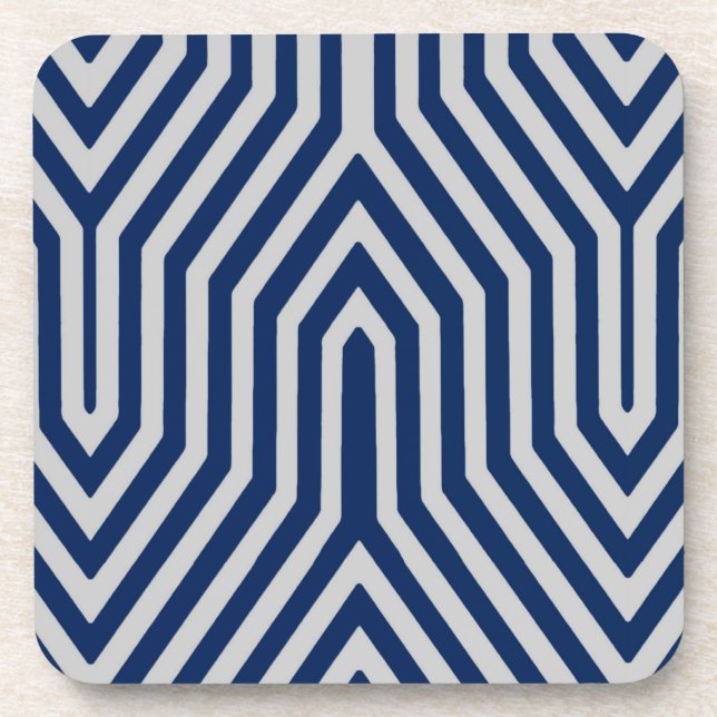Art Deco Geometric - navy blue and grey Coaster (Front)
