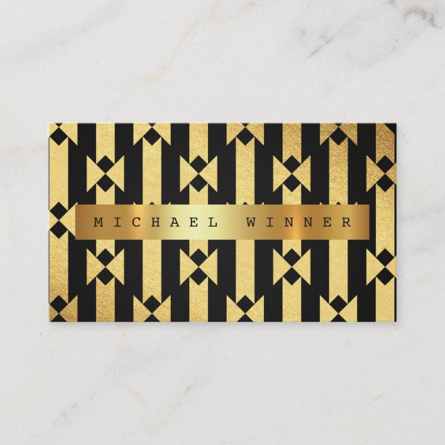 Art Deco Geometric Ornament Vip Golden Black Foil Business Card (Front)