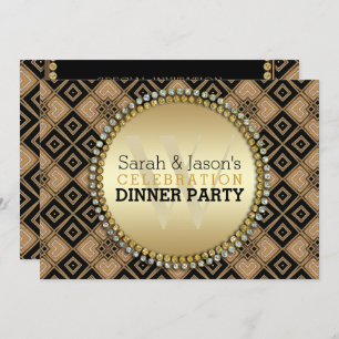 Art Deco Geometric Pattern Black Gold Dinner Party Invitation
