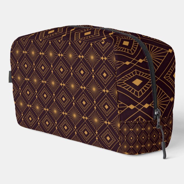Art Deco geometric pattern featuring gold lines  Dopp Kit (Right Corner)