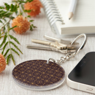 Art Deco geometric pattern featuring gold lines Key Ring