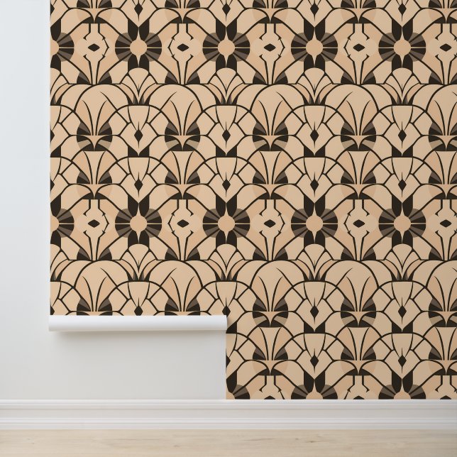 Art Deco Geometric Pattern in Beige and Black Wallpaper (Application)
