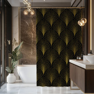 Art-Deco Geometric Pattern In Gold & Black Shower Curtain