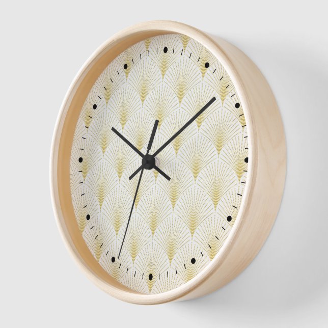 Art Deco Geometric Pattern In Gold & White Clock (Angle)