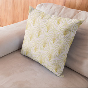 Art-Deco Geometric Pattern In Gold & White Cushion