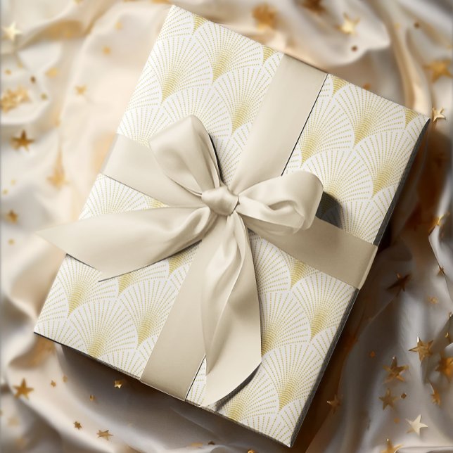 Art Deco Geometric Pattern In Gold & White Wrapping Paper (Creator Uploaded)