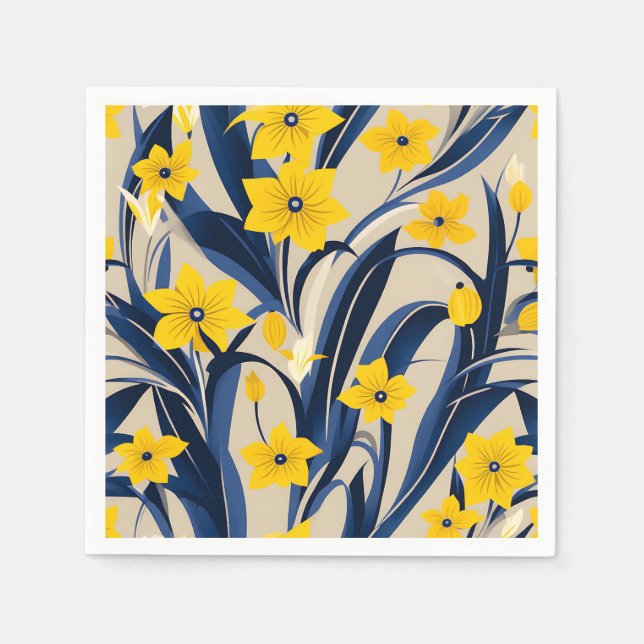 Art Deco Geometric Pattern with Navy Blue Yellow Napkin (Front)