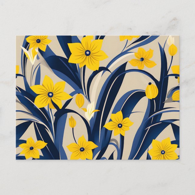 Art Deco Geometric Pattern with Navy Blue Yellow Postcard (Front)