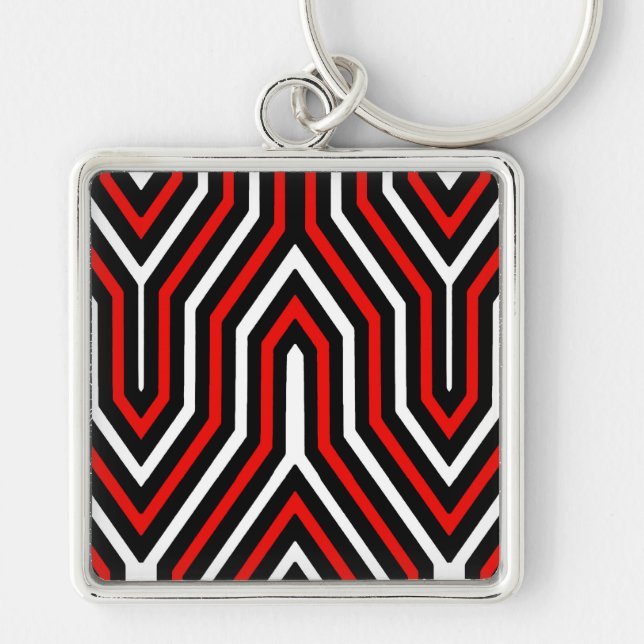 Art Deco Geometric - red, black and white Key Ring (Front)