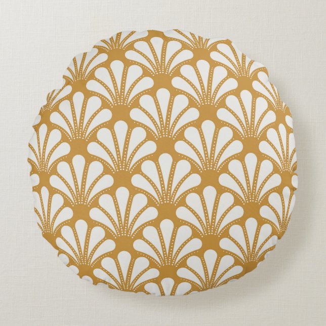 Art Deco Geometric Sea Shell Round Cushion (Front)