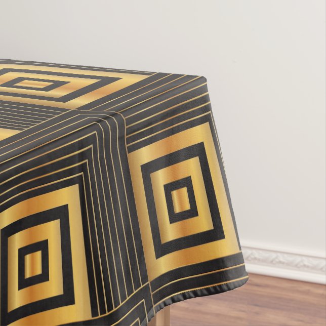 Art Deco Geometric Squares black & gold Tablecloth (In Situ)