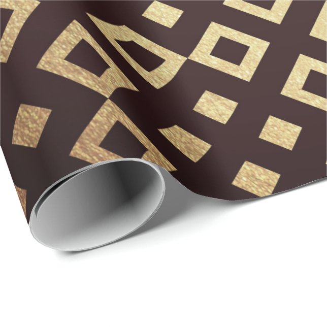 Art Deco Geometric Squares Golden Maroon Vip Wrapping Paper (Roll Corner)