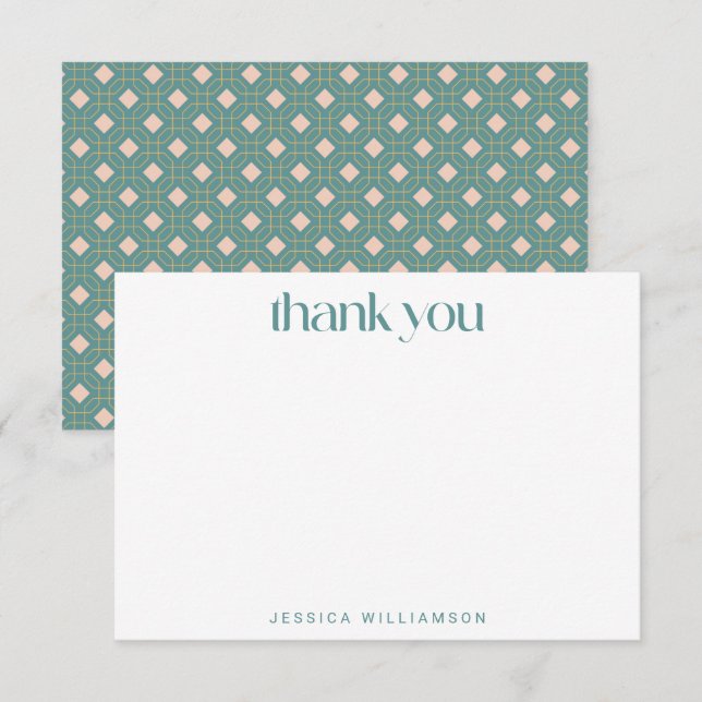 Art Deco Geometric Teal Pink Custom Bridal Shower  Thank You Card (Front/Back)
