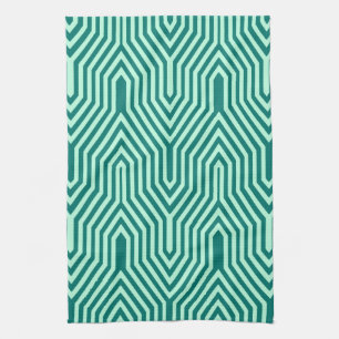 Art Deco Geometric - turquoise and aqua Tea Towel