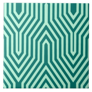 Art Deco Geometric - turquoise and aqua Tile