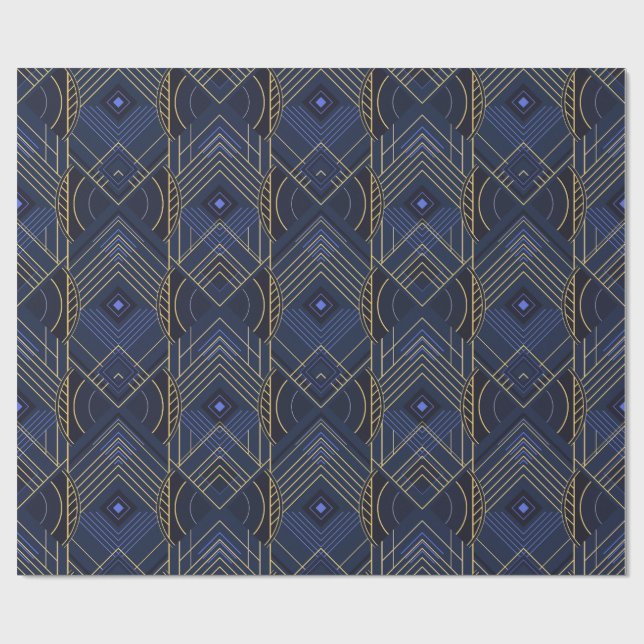 Art Deco Geometric Uplift - Blue Wrapping Paper (Flat)