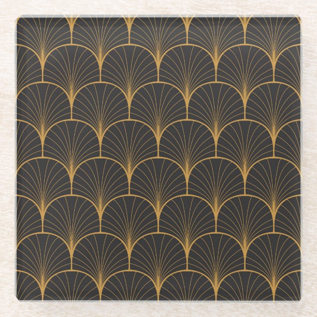Art Deco, Geometric Vintage Pattern. Glass Coaster (Front)