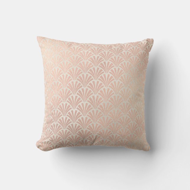 Art Deco Geometry Creamy Ivory Beige Rose Gold Cushion (Front)