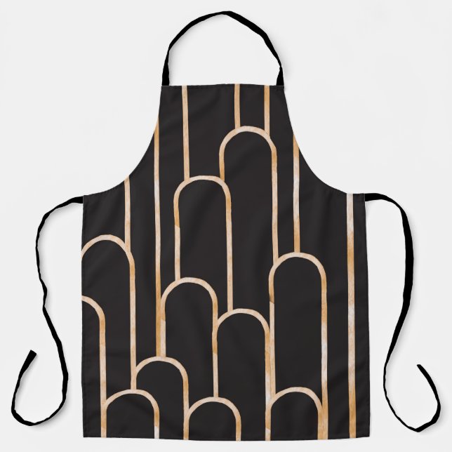 Art Deco Geometry: Gold Watercolor Wallpaper Apron (Front)